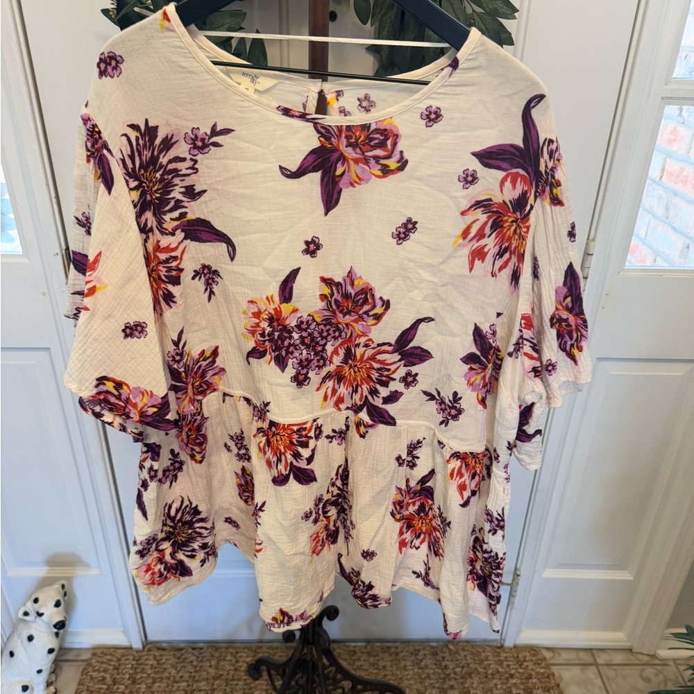 Terra & Sky Large Floral Print Top SS 2X